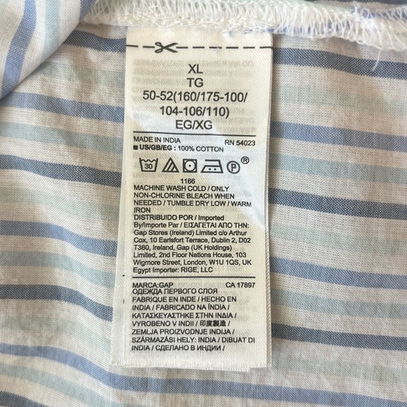 Gap Roll Sleeve Quarter Button Front Top Blue Striped 100% Cotton Women’s XL - Picture 10 of 11